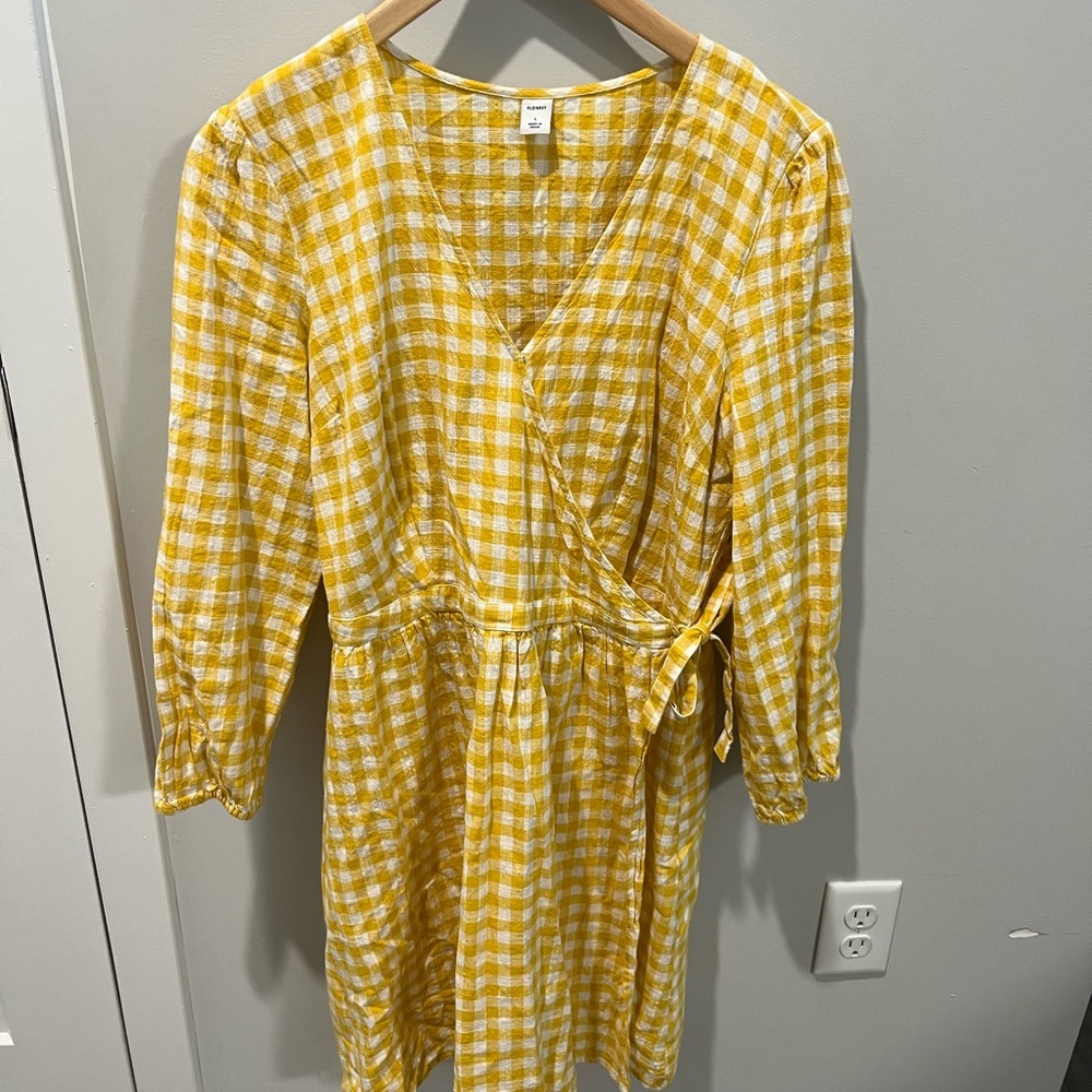 Old Navy Yellow Cotton Gingham Wrap Dress